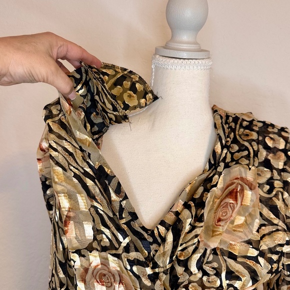 Vintage Metallic Gold Floral Bodice Dress, Size 10 - Picture 6 of 14